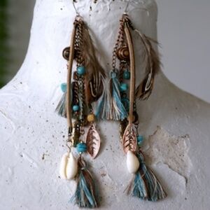 Bohemian Feather and Bead Earrings